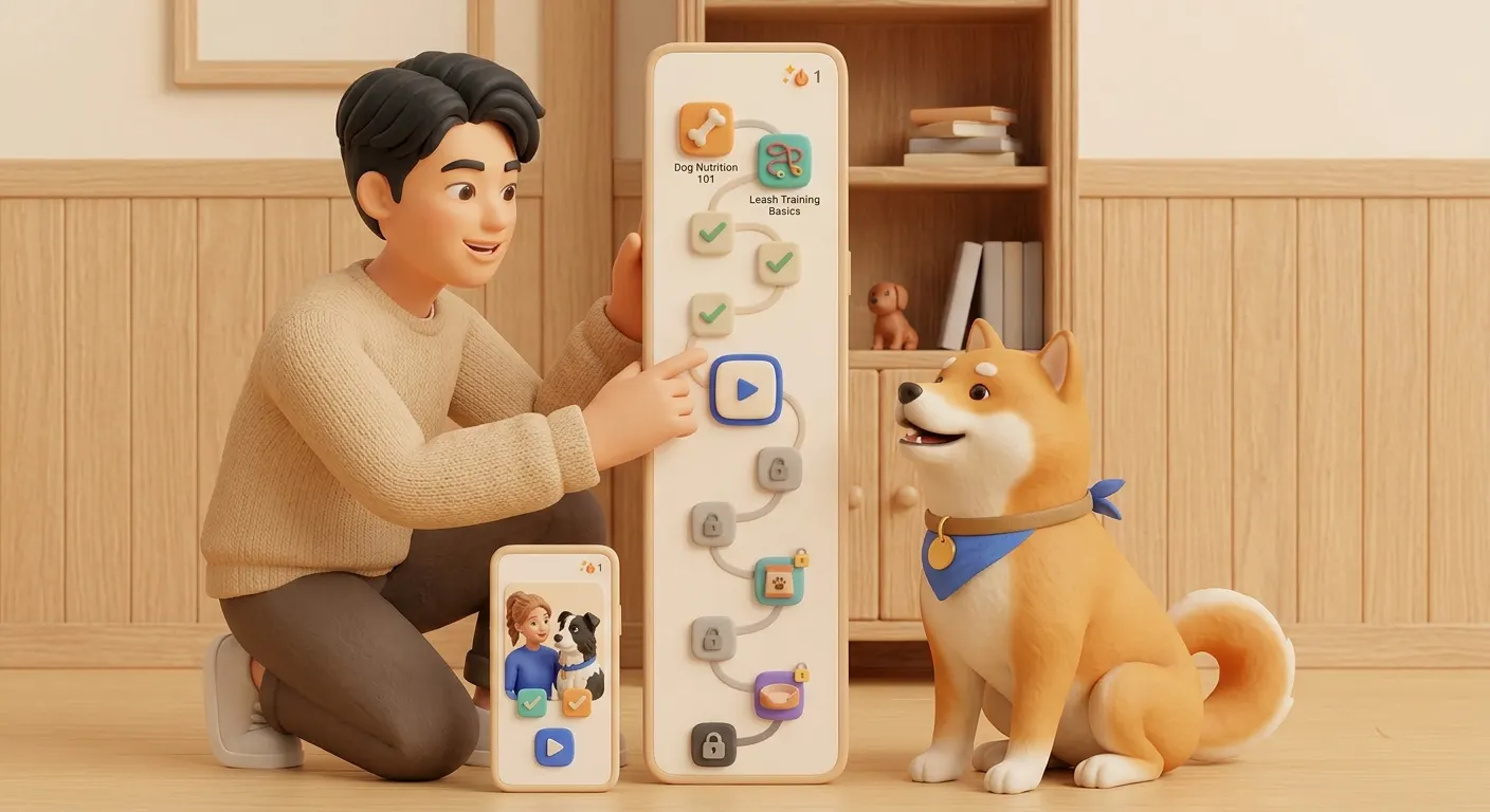 صاحب كلب مع كلبه الشيبا إينو ومسار Dogify اليومي